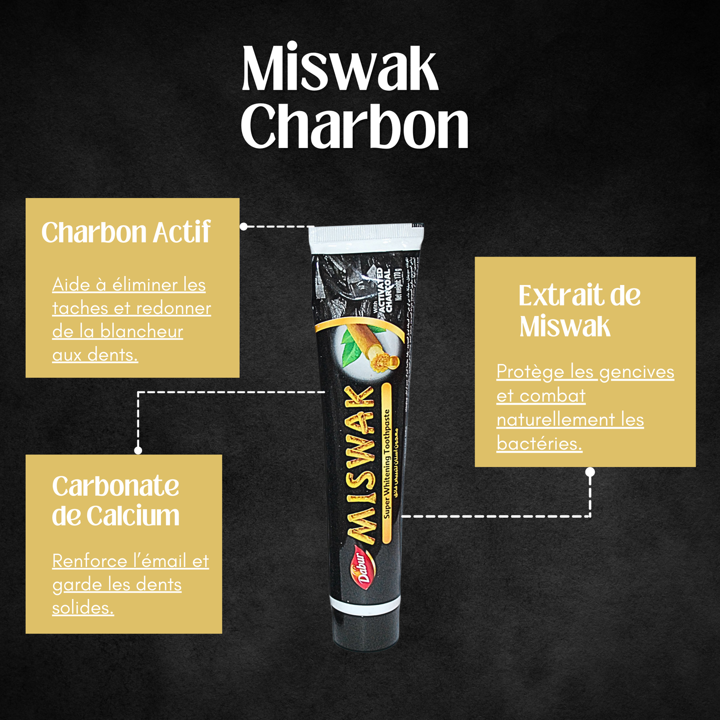 Miswak Charbon Super Blanchissant - 170G Miswak Origine